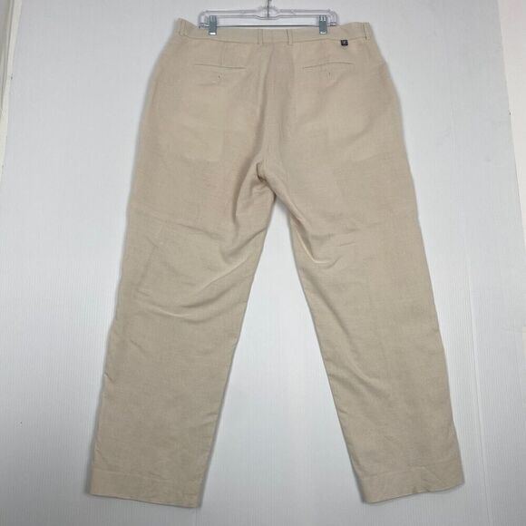 Stacy Adams 70% Linen 30% Cotton Tan Dress Pant Comfort Size 40 X 32 Mens - Picture 1 of 13